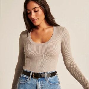 Abercrombie & Fitch Cream Scoopneck Ribbed Sweater Bodysuit Size Medium